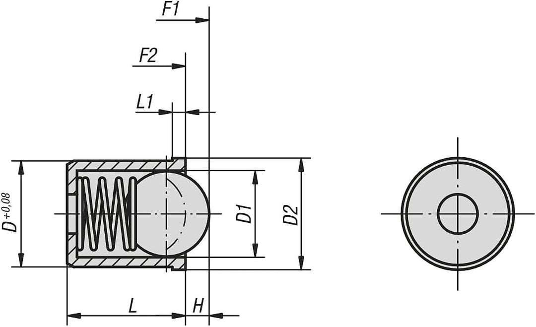 KIPP Federndes Druckstück glatte Ausführung (50 Stück pro Verpackungseinheit) D=3mm, L=4mm, Edelstah