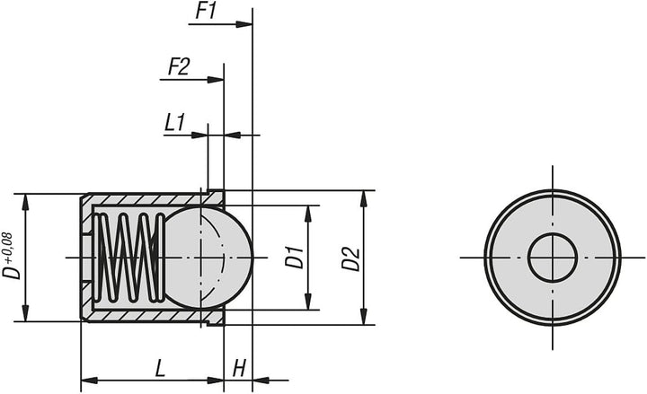KIPP Federndes Druckstück glatte Ausführung (50 Stück pro Verpackungseinheit) D=3mm, L=4mm, Edelstah
