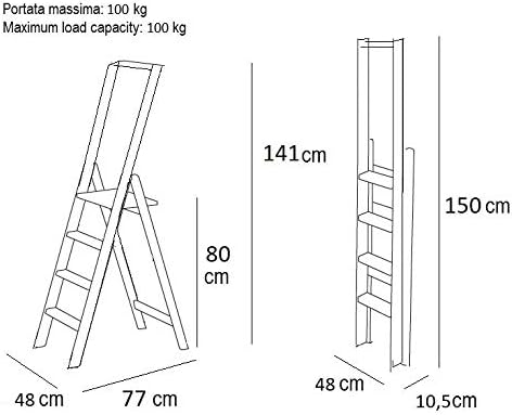 ARREDAMENTI ITALIA 4-Stufen Leiter Kimora, Holz - zusammenklappbar - 4 Stufen -Farbe: Kirsche Holz A