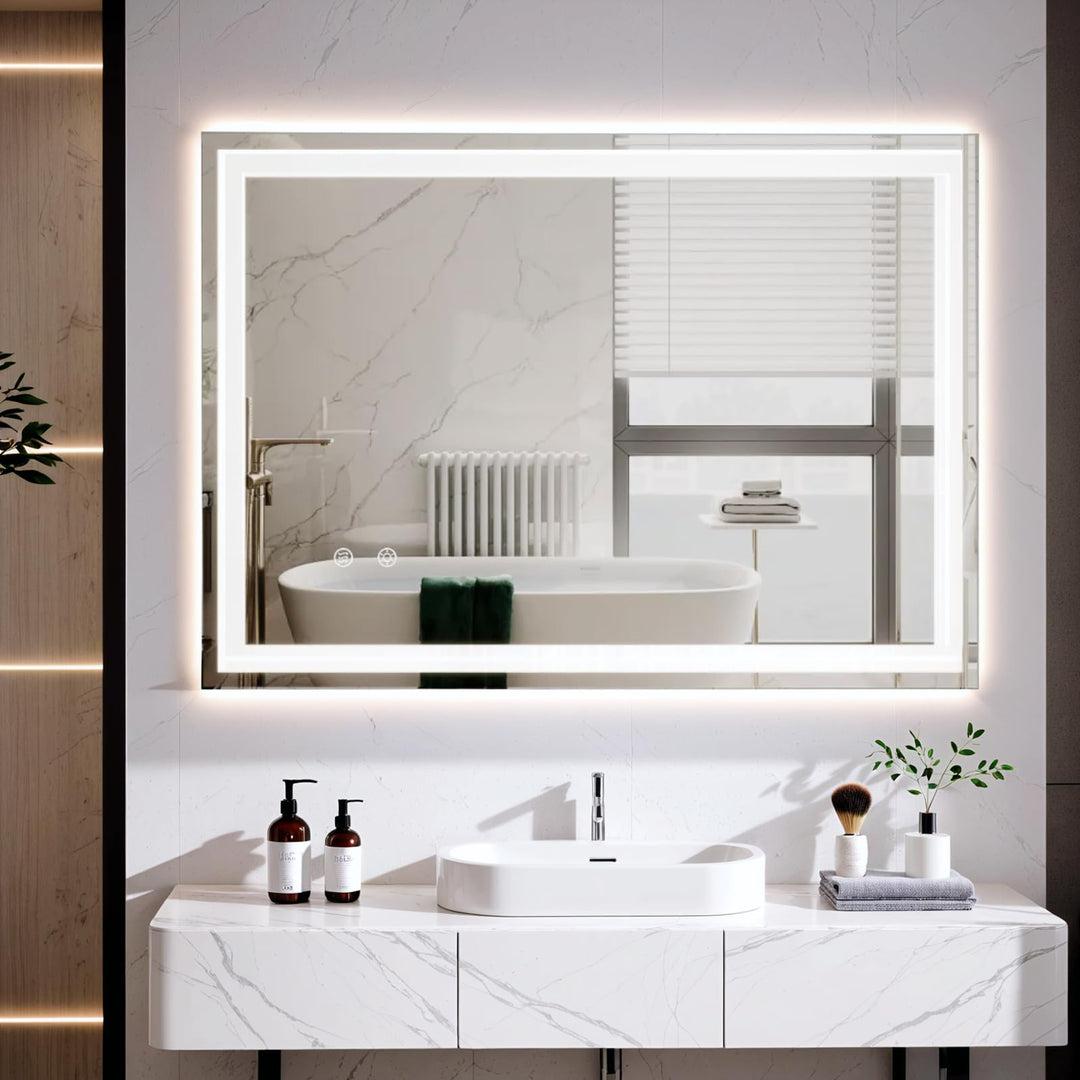 Clevich Badspiegel mit Beleuchtung 80×60 cm, LED Spiegel mit 3 Lichtfarben Dimmbar, Gehärtetes Glas