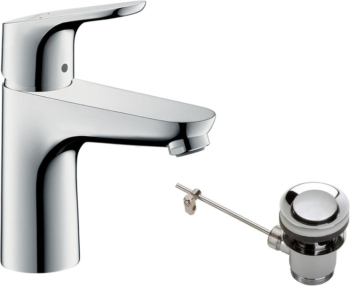 hansgrohe Focus - Waschtischarmatur mit Zugstangen-Ablauf, Wasserhahn Bad mit Auslauf Höhe 100 mm, M