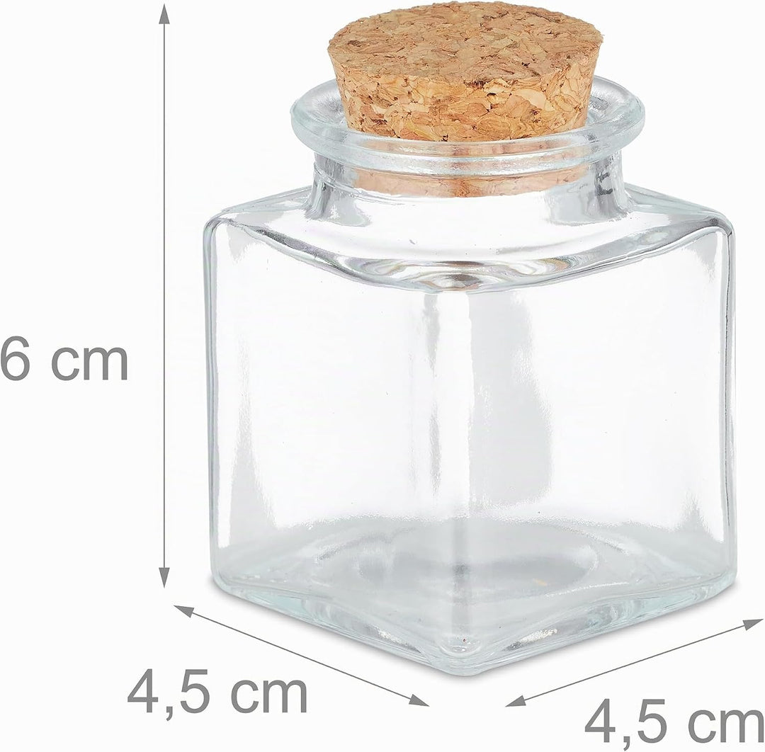 Relaxdays Gewürzgläser 12er Set, Gewürzdosen Glas, 50 ml, mit Etiketten, Stift &amp; Trichter, Korkdecke
