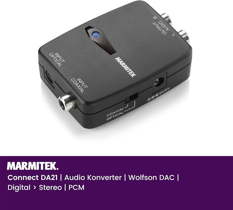 Digital Analog Wandler - Marmitek Connect DA21 - Toslink oder Koaxial zu Analog Konverter - Wolfson