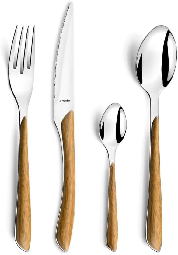 AMEFA ECLAT NATURE Besteck Set 4 Personen (Holzoptik/braun) 16-teilig mit feiner Maserung Edelstahl