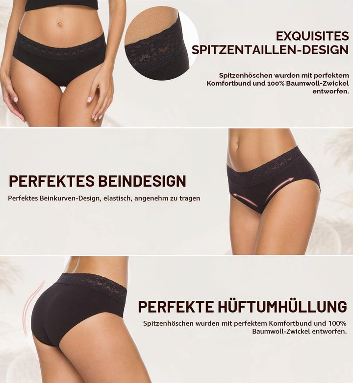 GNEPH Damen-Unterwäsche, Baumwolle, Bikini-Höschen für Damen, Unterhose, Slips, Hipster, Spitze, 5er