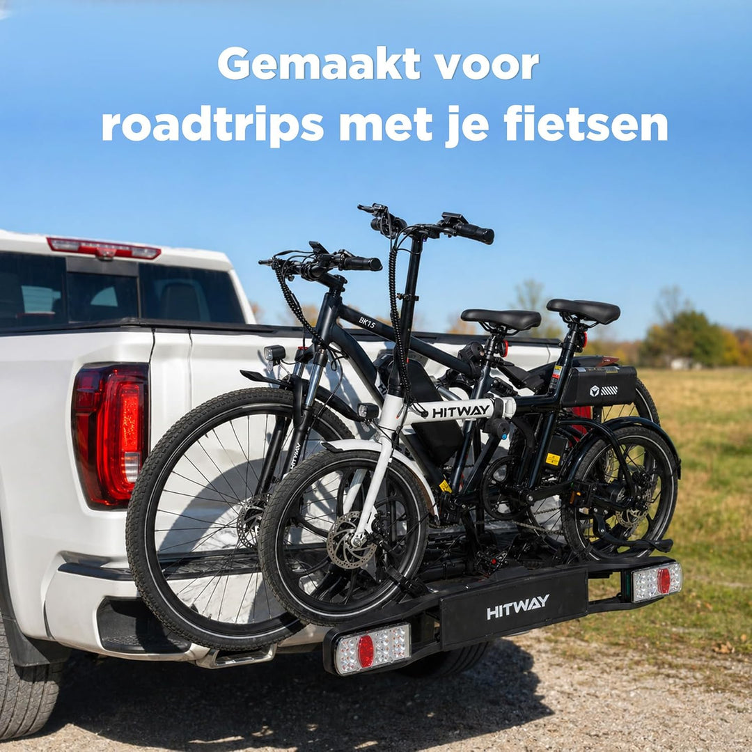 HITWAY Fahrradträger für 2 E-Bikes, 60 kg Tragfähigkeit, klappbare Pedalstützen, LED-Rückleuchten, v