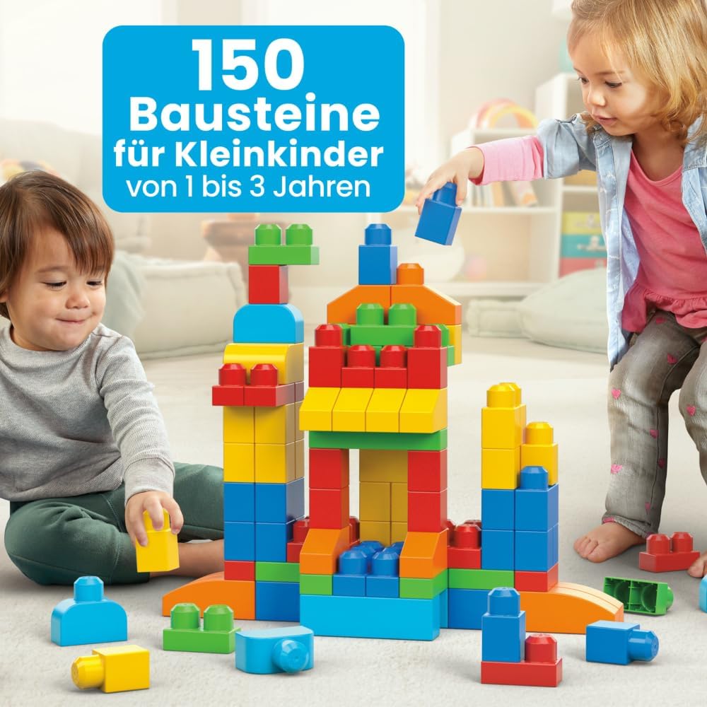 MEGA Bloks CNM43 - Bausteinebeutel, Deluxe 150 Teile, bunt, Spielzeug ab 1 Jahr Gebäude Tasche Einze