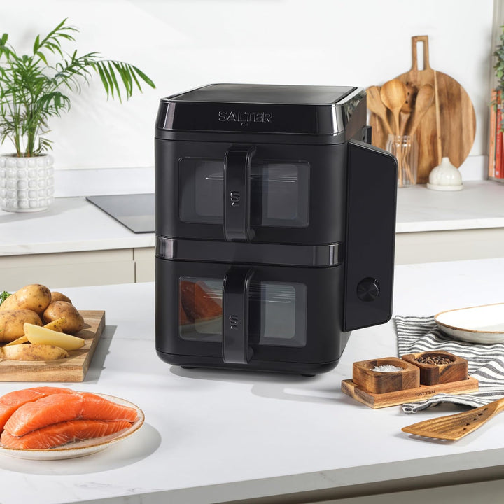 Salter VertiCook View Heissluftfritteuse - Vertikale Doppelschublade, Kochen auf 4 Ebenen, 9L Kapazi