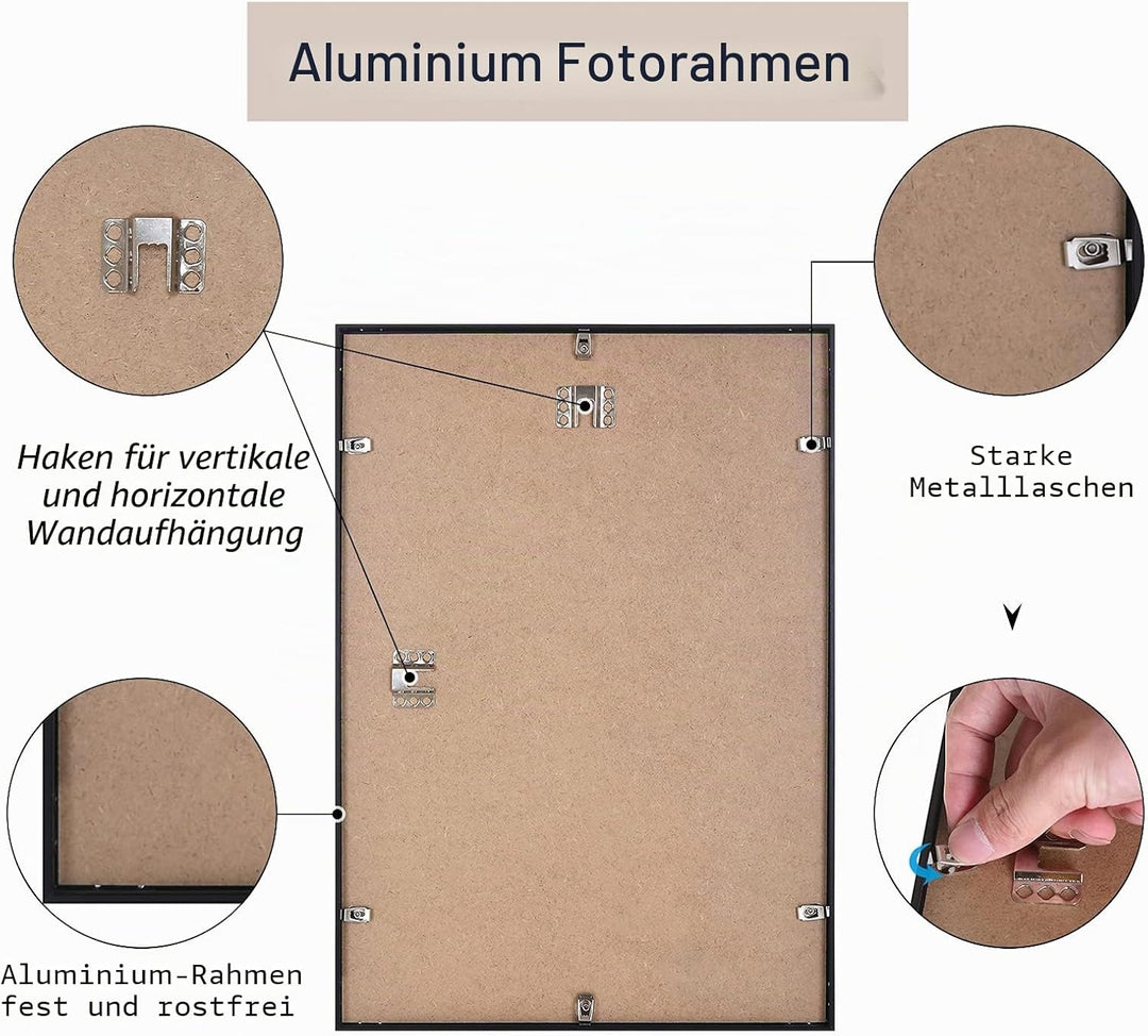 YEEPHAN A3 Aluminium-Fotorahmen mit Plastic glass front, Wandhalterung für Bild oder Zertifikat 29,7