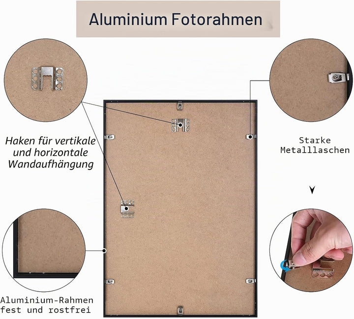 YEEPHAN A3 Aluminium-Fotorahmen mit Plastic glass front, Wandhalterung für Bild oder Zertifikat 29,7