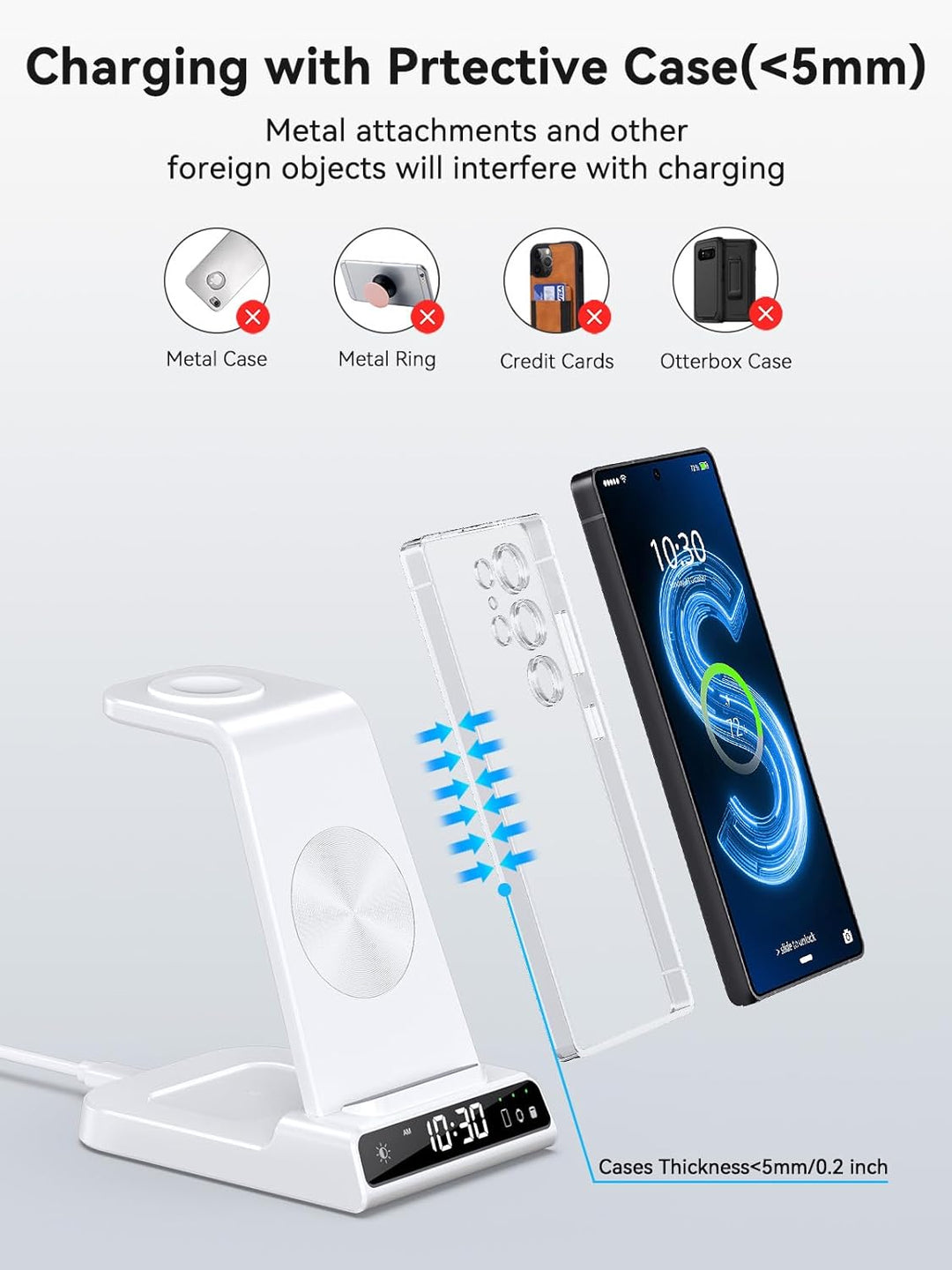 Wireless Charger für Samsung Galaxy S25 Ultra, Induktive Ladestation mit Digitaluhr für Samsung Gala
