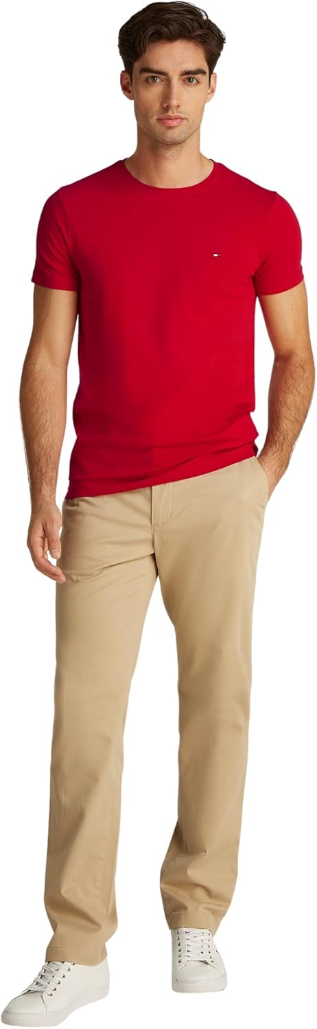 Tommy Hilfiger Herren T-Shirt Kurzarm Stretch Slim Fit Tee Rundhalsausschnitt 3XL Grosse Grössen Red