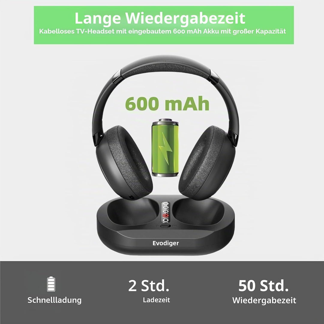 Drahtlose TV-Kopfhörer für Senioren, TV-Kopfhörer Kabellos mit Ladestation für Sender, Bequeme Over-