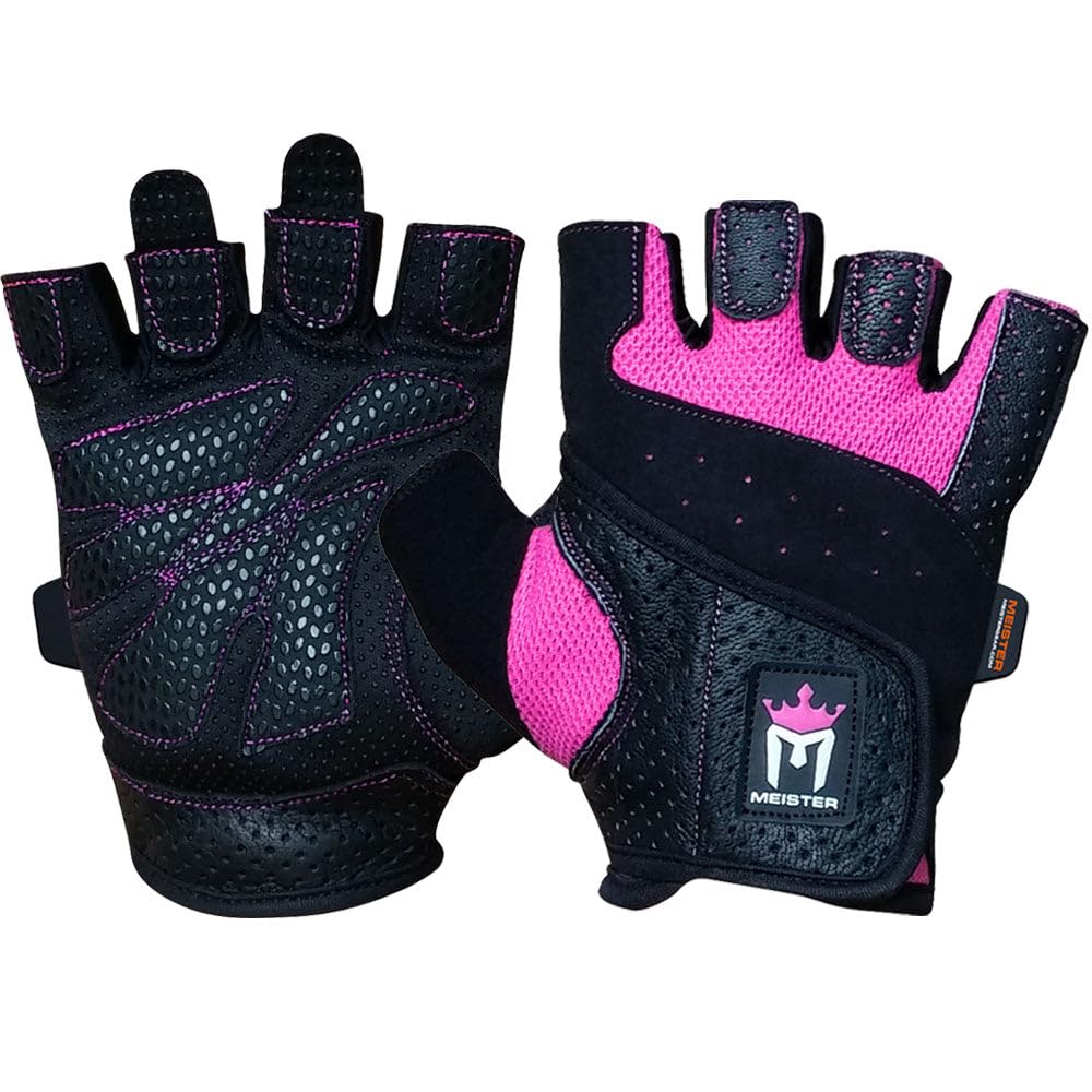 Meister Damen Fit Grip Gewichtheber-Handschuhe mit waschbarem Amara-Leder schwarz / rosa S, schwarz