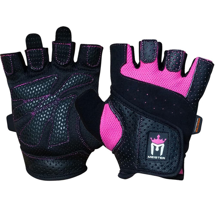Meister Damen Fit Grip Gewichtheber-Handschuhe mit waschbarem Amara-Leder schwarz / rosa S, schwarz