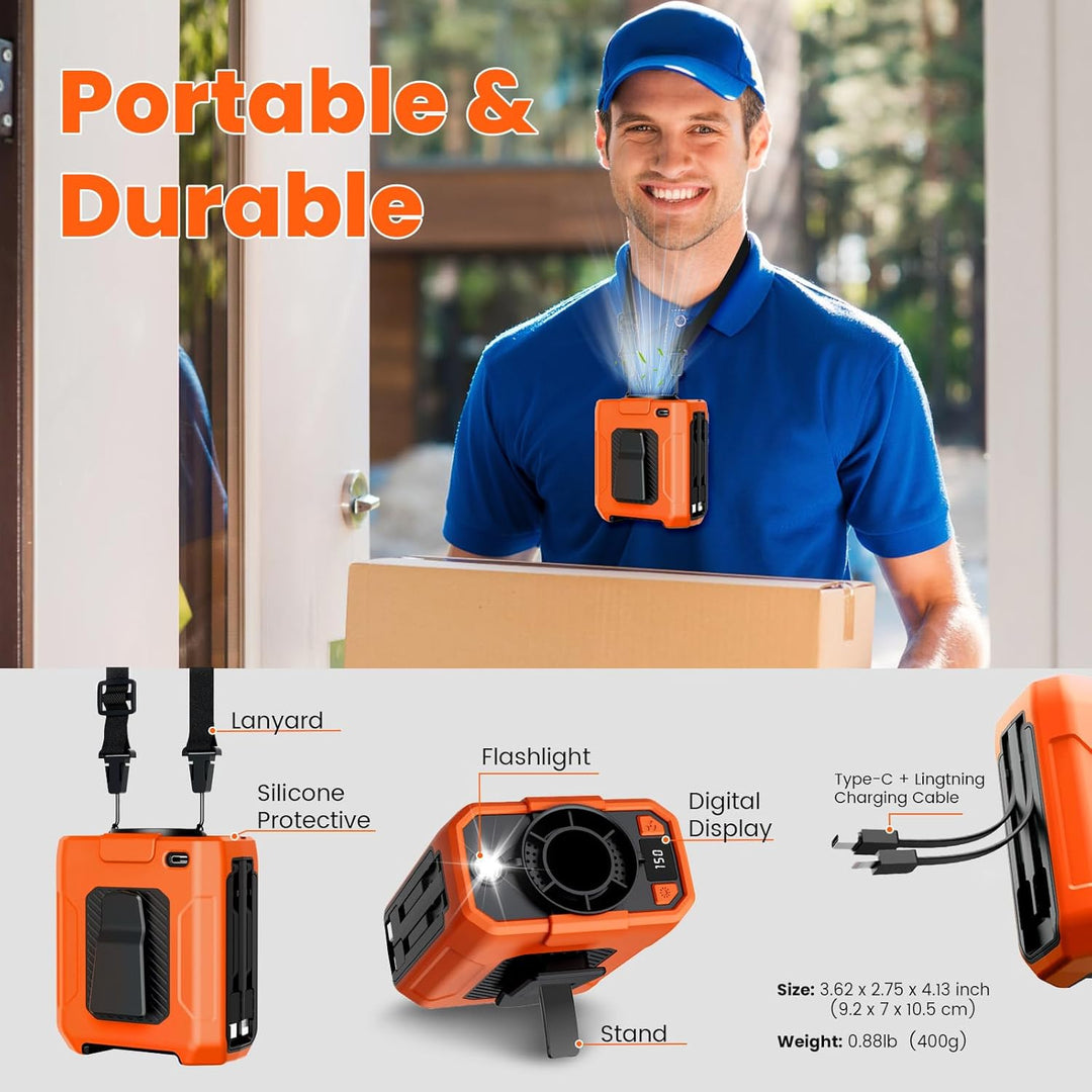 Tragbarer Taillen Clip Ventilator, Ventilator Akku 10000mAh Wiederaufladbare, 5 Gebläsestufe‌, 18000