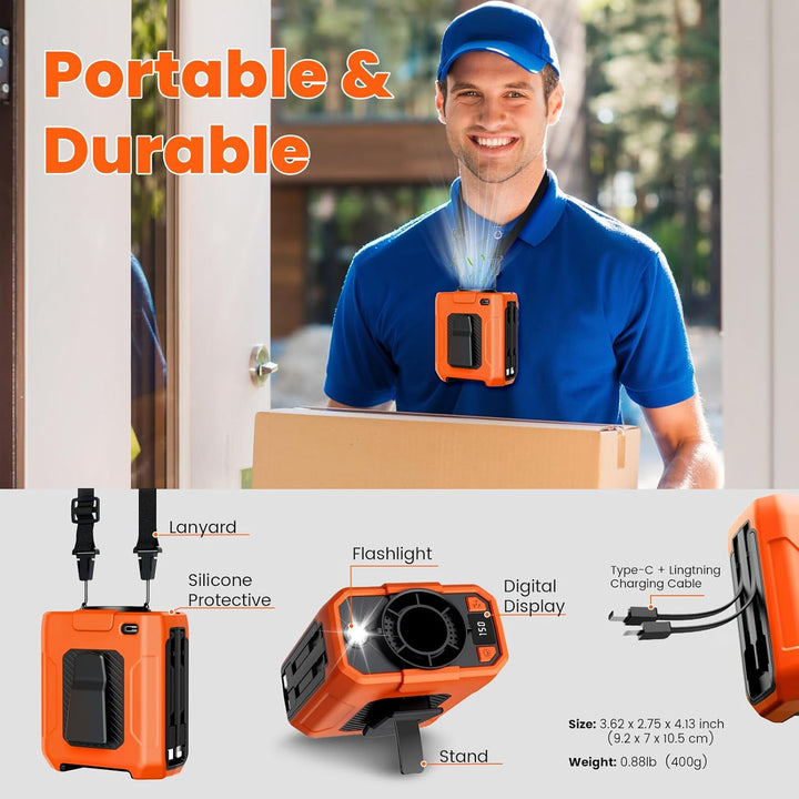 Tragbarer Taillen Clip Ventilator, Ventilator Akku 10000mAh Wiederaufladbare, 5 Gebläsestufe‌, 18000