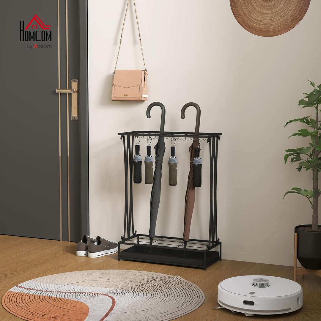 HOMCOM Regenschirmständer Stahl Schirmständer Rechteckiger Schirmhalter mit 24 Haken, 21 Löchern, he