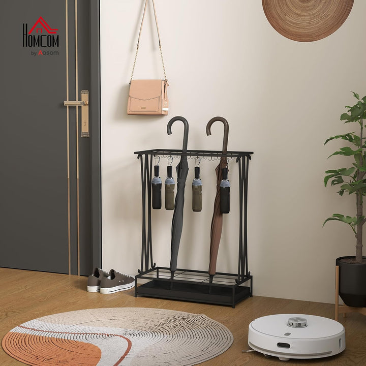 HOMCOM Regenschirmständer Stahl Schirmständer Rechteckiger Schirmhalter mit 24 Haken, 21 Löchern, he