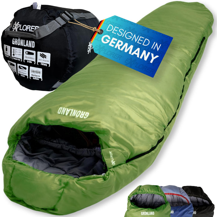 EXPLORER® GRÖNLAND Schlafsack -23°C -5°C [350GSM] 3-4 Jahreszeiten Winter Mumienschlafsack Erwachsen