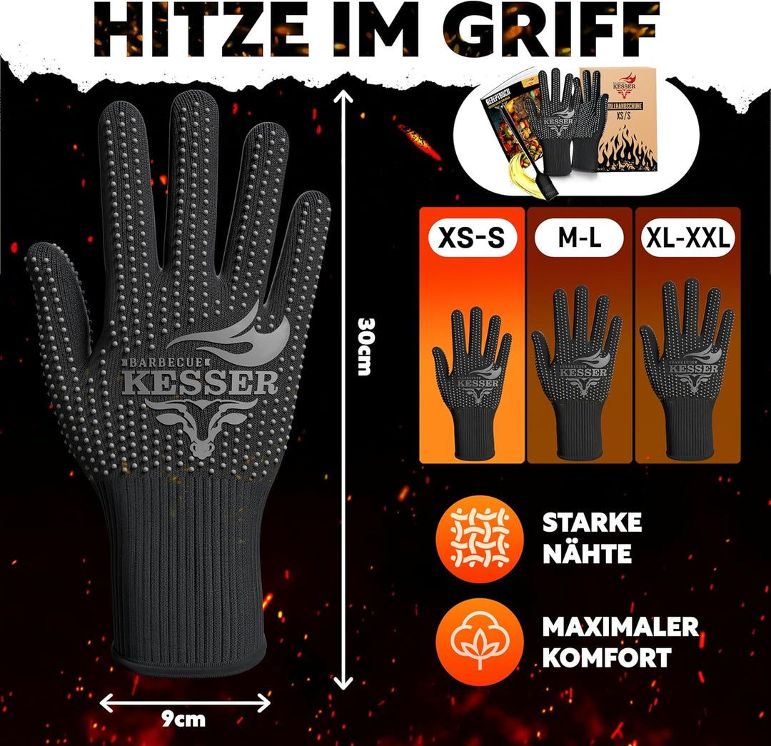 KESSER® Grillhandschuhe hitzebeständig bis 500° XXL | Ofenhandschuhe Atmungsaktiv & mit rutschfestem