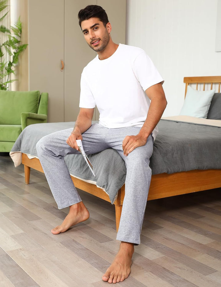 Marvmys 100% Baumwolle Herren Lange Schlafanzughose Einfarbige Pyjamahose Schlafhose Haushose Freize