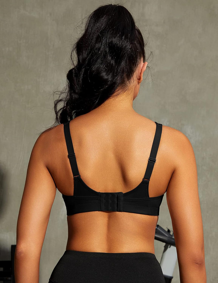 Wingslove Damen Sport BH ohne Bügel Nicht Gepolstert High Impact Bustier Halt Joggen BH 75B Schwarz,