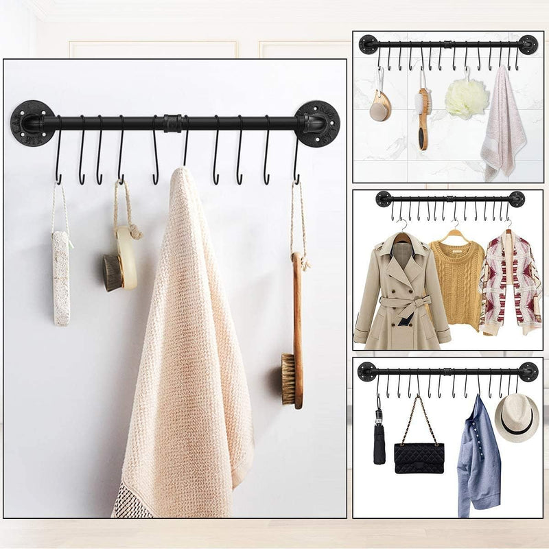 Toplife Küchen Hängeleiste für Küchenutensilien, 100 cm industrieller Stil mit 16 Haken, Hakenleiste