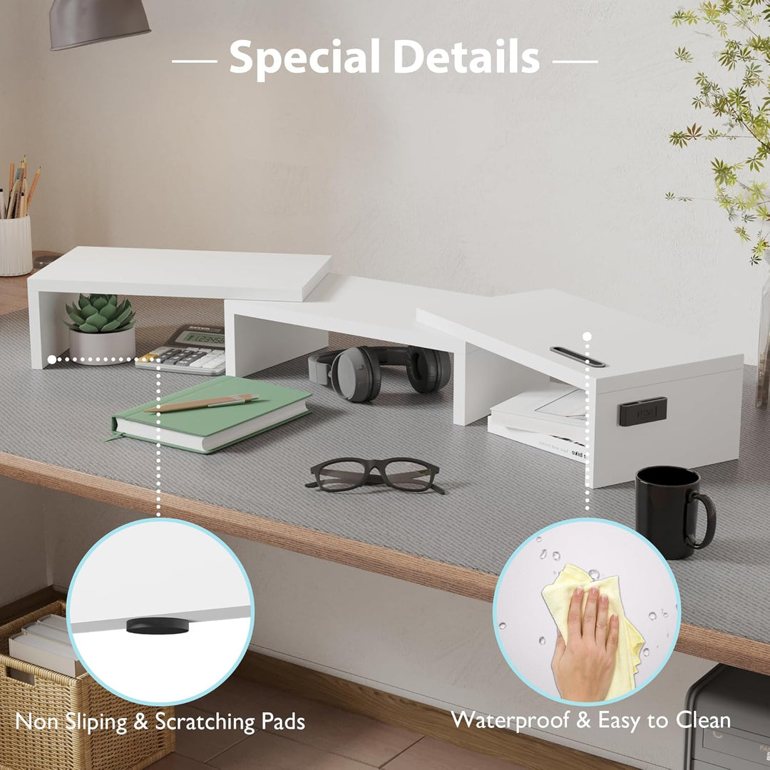 BONTEC Monitorständer Holz, Dual Monitor Stand Riser mit Handyhalter, Verstellbare Länge und Schwenk