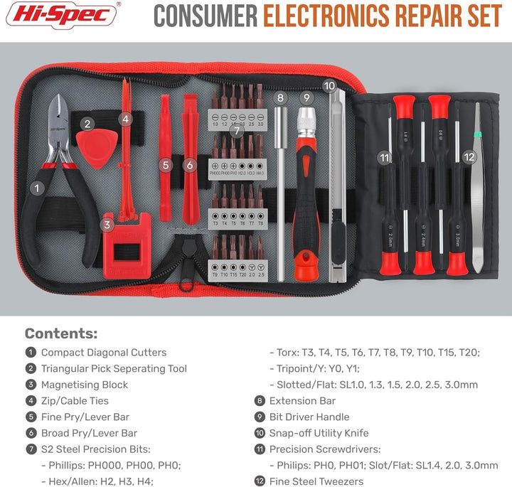 Hi-Spec 38-tlg. Computer- und Elektronik-Reparaturset. Präzisionsbits aus S2-Stahl, Schneidwerkzeuge