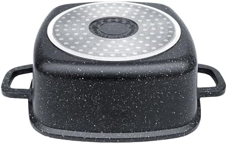 Marmortopf quadratisch 24x24x10cm/ 4,5l, Induktionstopf mit Glasdeckel mit Dampflöchern, für alle He