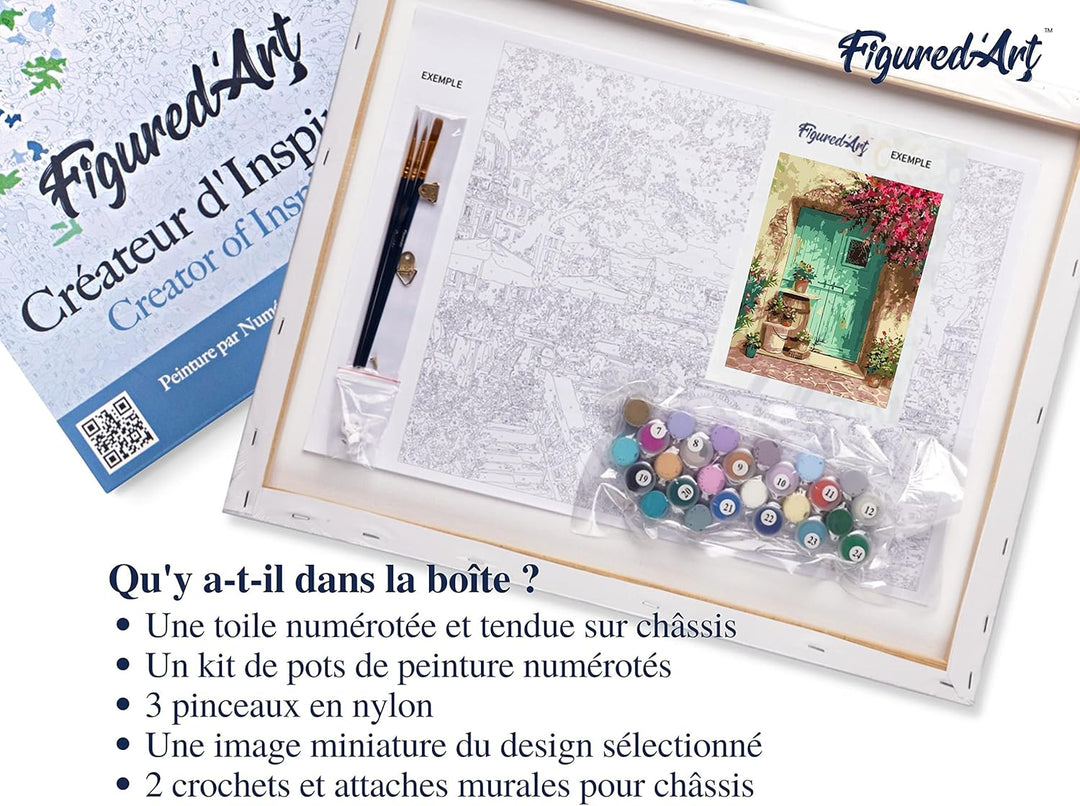 Figured'Art Malen Nach Zahlen Erwachsene Mit Rahmen Eingang mit Blumen - Paint by Numbers Basteln DI