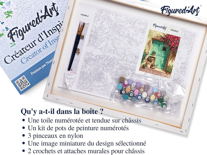 Figured'Art Malen Nach Zahlen Erwachsene Mit Rahmen Eingang mit Blumen - Paint by Numbers Basteln DI