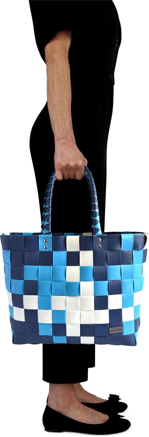 normani Einkaufstasche geflochten mit Henkeln - Tragetasche extra robust Farbe Classic/Aqua Classic