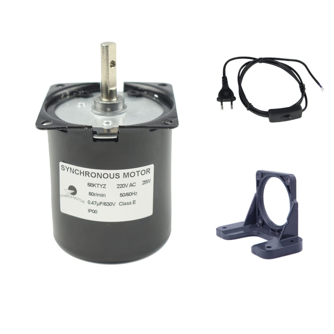CHACNS Elektromotor 68KTYZ 220V 60RPM Umschaltbarer Metallmotor mit grossem Drehmoment und Netzkabel