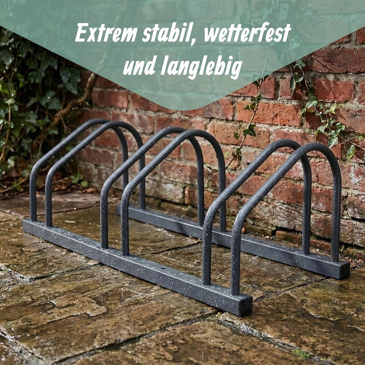 Relaxdays Fahrradständer Boden & Wandmontage, 3 Räder, bis 65 mm Reifenbreite, Garage, Reihenparker,