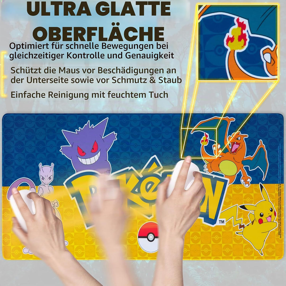 Pokemon Mauspad XXL 80x35 cm Schreibtischunterlage Gross Cooles Pikachu Mousepad Gaming rutschfest S