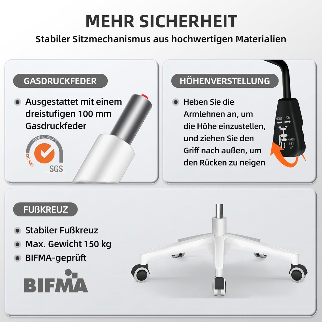 Airchros Bürostuhl, Schreibtischstuhl Bürostuhl Ergonomisch mit Einstellbarer Lendenstütze, Hochklap