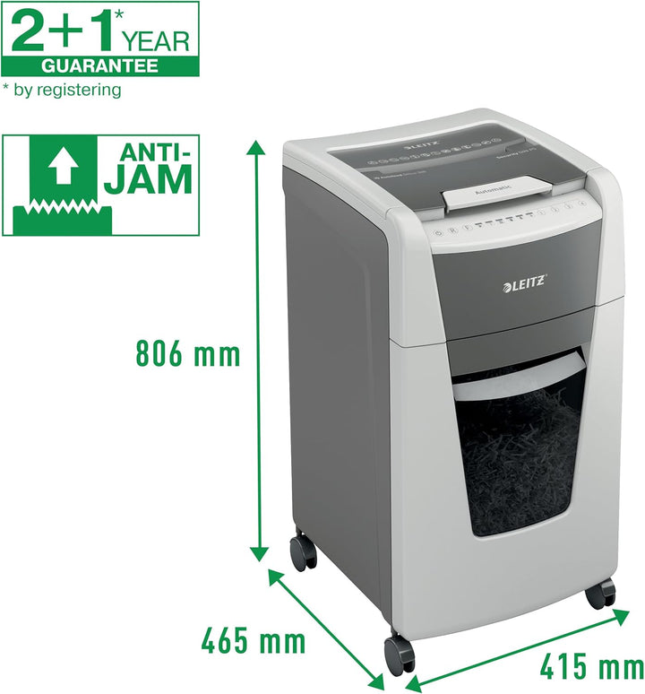 Leitz IQ Autofeed Office Partikelschnitt Aktenvernichter P4, 300 Blatt, 60l-Abfallbehälter, Weiss, 8