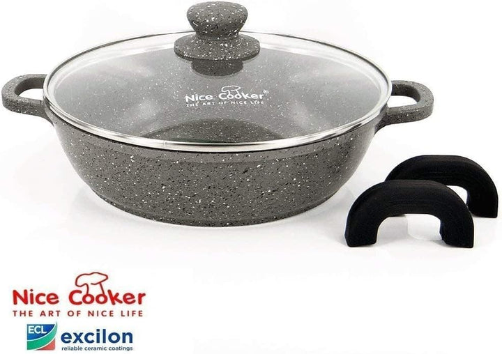 Nice cooker ® Roc-Tec® Serve/Slow Cooker Pfanne - Echte Steinpartikel - Antihaft - Alle Herdarten in