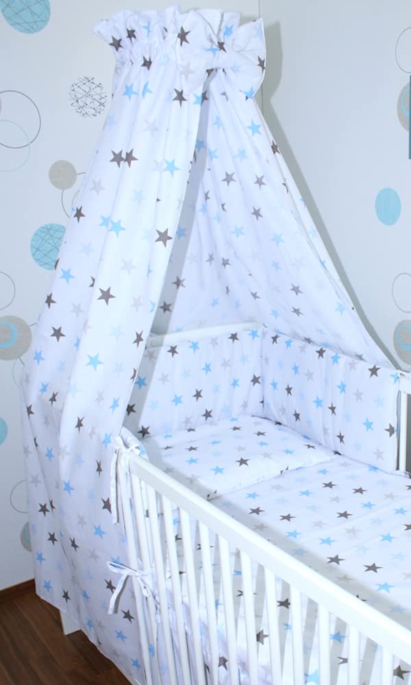 Babybett Himmel Vollstoff - Star Blau - für Baby Bett Vollstoffhimmel Baumwolle