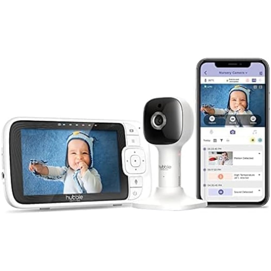 Hubble Connected Nursery Pal Cloud Babyphone mit Kamera, 5-Zoll-Bildschirm, 7-Farben-Nachtlicht, Inf