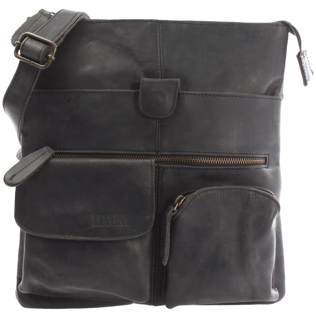 LECONI Umhängetasche Rinds-Leder kleine Schultertasche Damen + Herren Vintage-Look Schultertasche Le