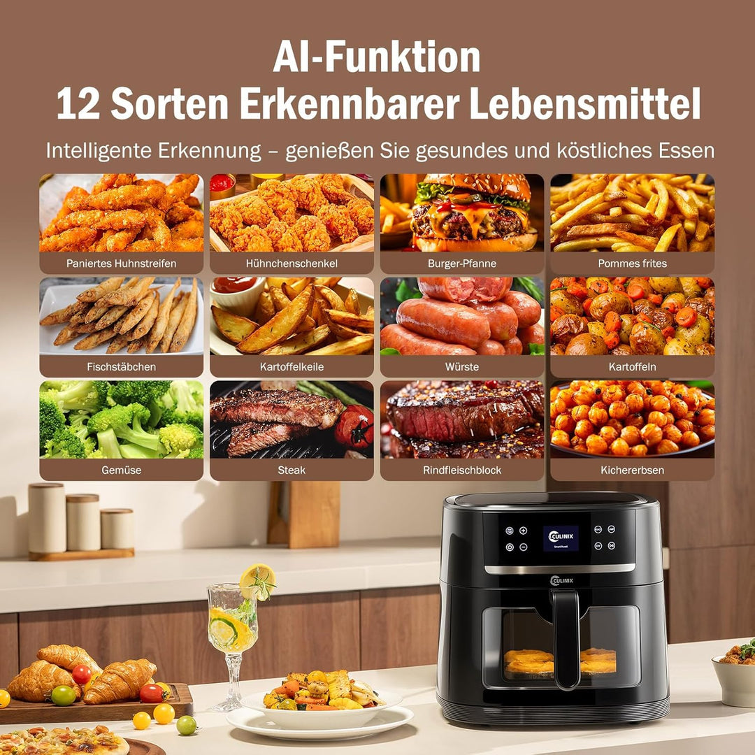 Heissluftfritteuse XXL, 8L Air Fryer mit Kamera, Sichtfenster und Shake Reminder, DIY-Funktionalität