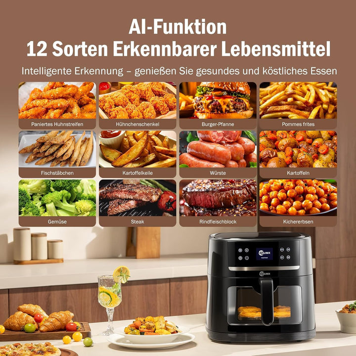Heissluftfritteuse XXL, 8L Air Fryer mit Kamera, Sichtfenster und Shake Reminder, DIY-Funktionalität