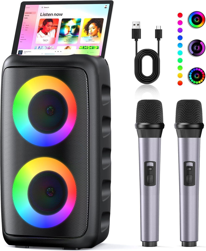 Karaoke Maschine (2025 Neueste Generation) | Karaoke Anlage mit 2 Mikrofone Bluetooth Lautsprecher |