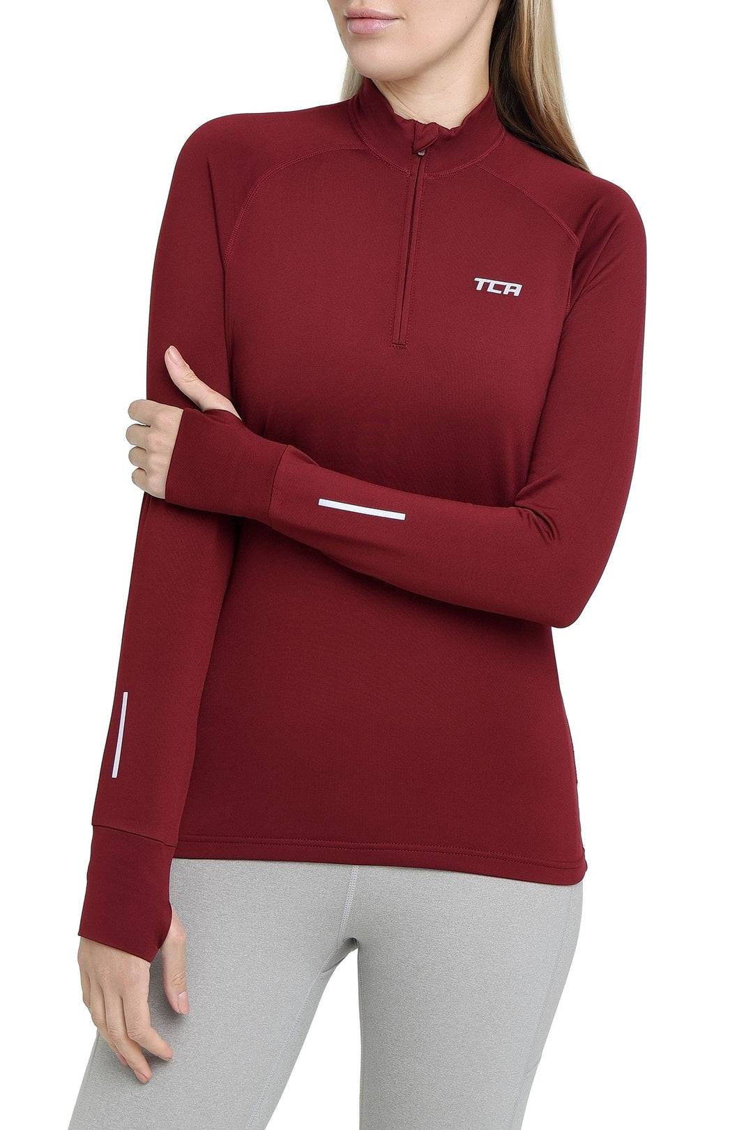 TCA Damen Winter Running Langarm Laufshirt mit Brustreissverschluss Cabernet XS, Cabernet XS