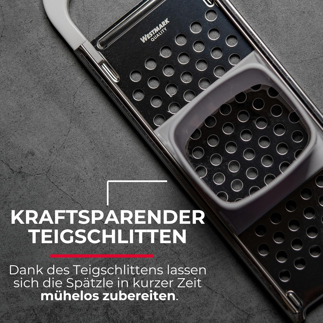 Westmark Spätzlehobel mit Teigschlitten - Spätzlereibe für Topfdurchmesser bis zu 24 cm - rostfreier