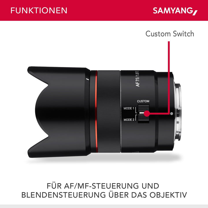 Samyang AF 75mm F1.8 FE (Tiny but Absolute) – Porträt Objektiv Autofokus Vollformat und APS-C Festbr
