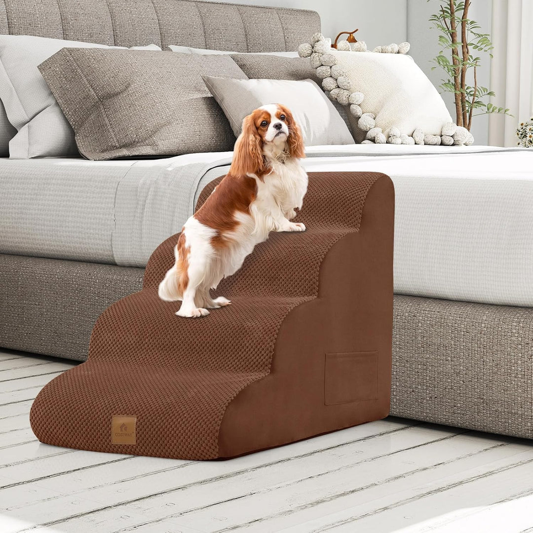 COSTWAY Hundetreppe 4 Stufen, rutschfeste Hundestufe aus Schaumstoff, inkl. Tasche, Haustiertreppe f
